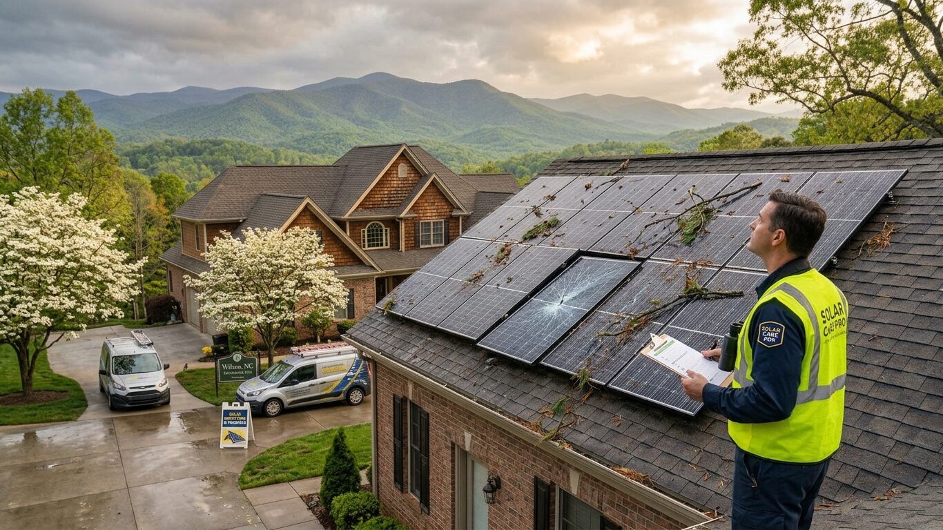 Solar panel maintenance Wilson NC after storm damage and rooftop solar system inspection