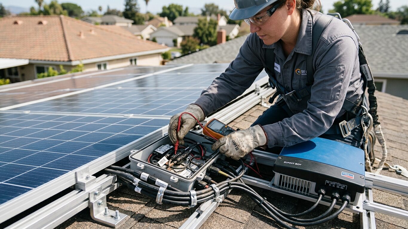 Solar Panel Inspection Services Weaverville checking wiring and mounting components